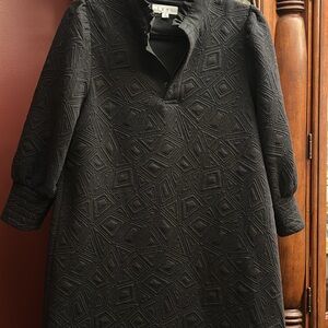 THML Elegant Black Geometric Long Sleeve Dress